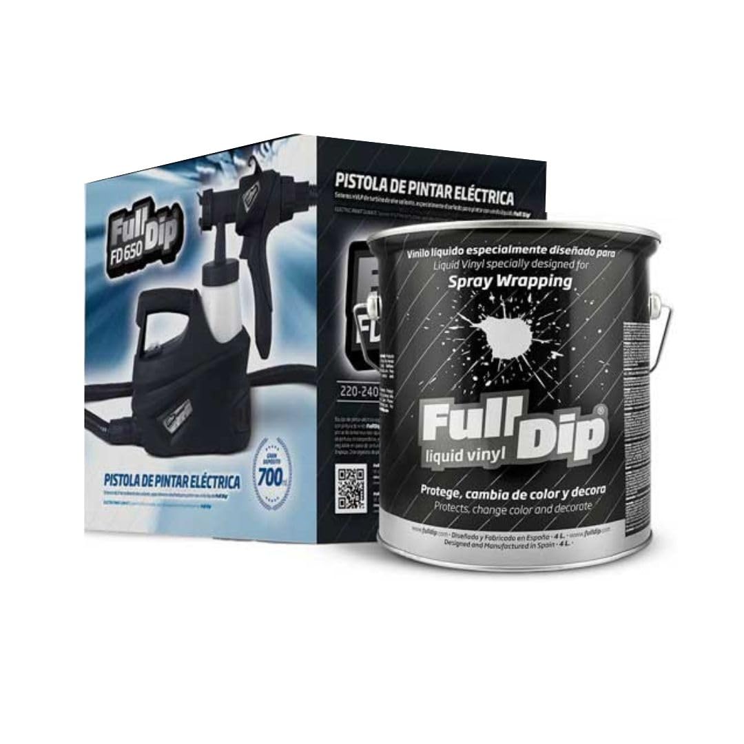 AutoFullCar - Kit Pintura Vinilo Líquido Full Dip - Formato 4 Litros + Pistola Eléctrica | Acabado Profesional y Removible | Fácil Aplicación | Coches, Motos (HYPERBLACK METALIZADO, URBANO)