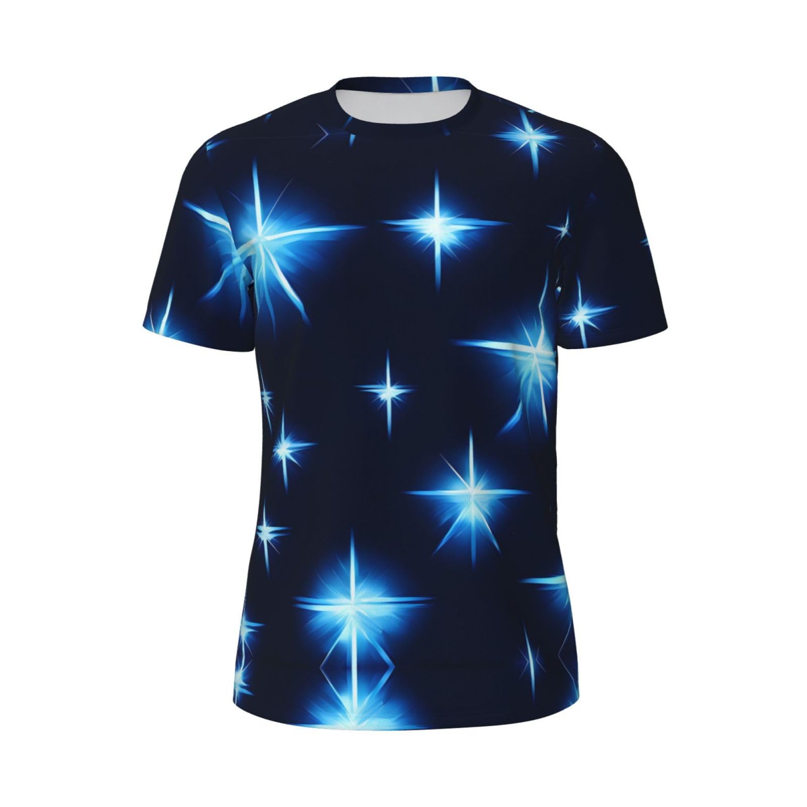 Erwqavc Men's Black Cartoon Blue Star Print Short Sleeve Mesh T-Shirts, Crew Neck Athletic Breathful Workout Tees, For Gym Outdoor L