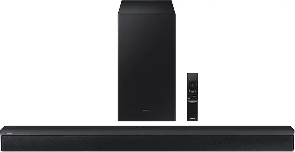 Samsung HW-C450 2.1ch Soundbar com DTS Virtual X, subwoofer incluído, Bass Boost, Adaptive Sound Lite, modo de jogo, Bluetooth, som surround sem fio compatível (modelo mais recente), preto