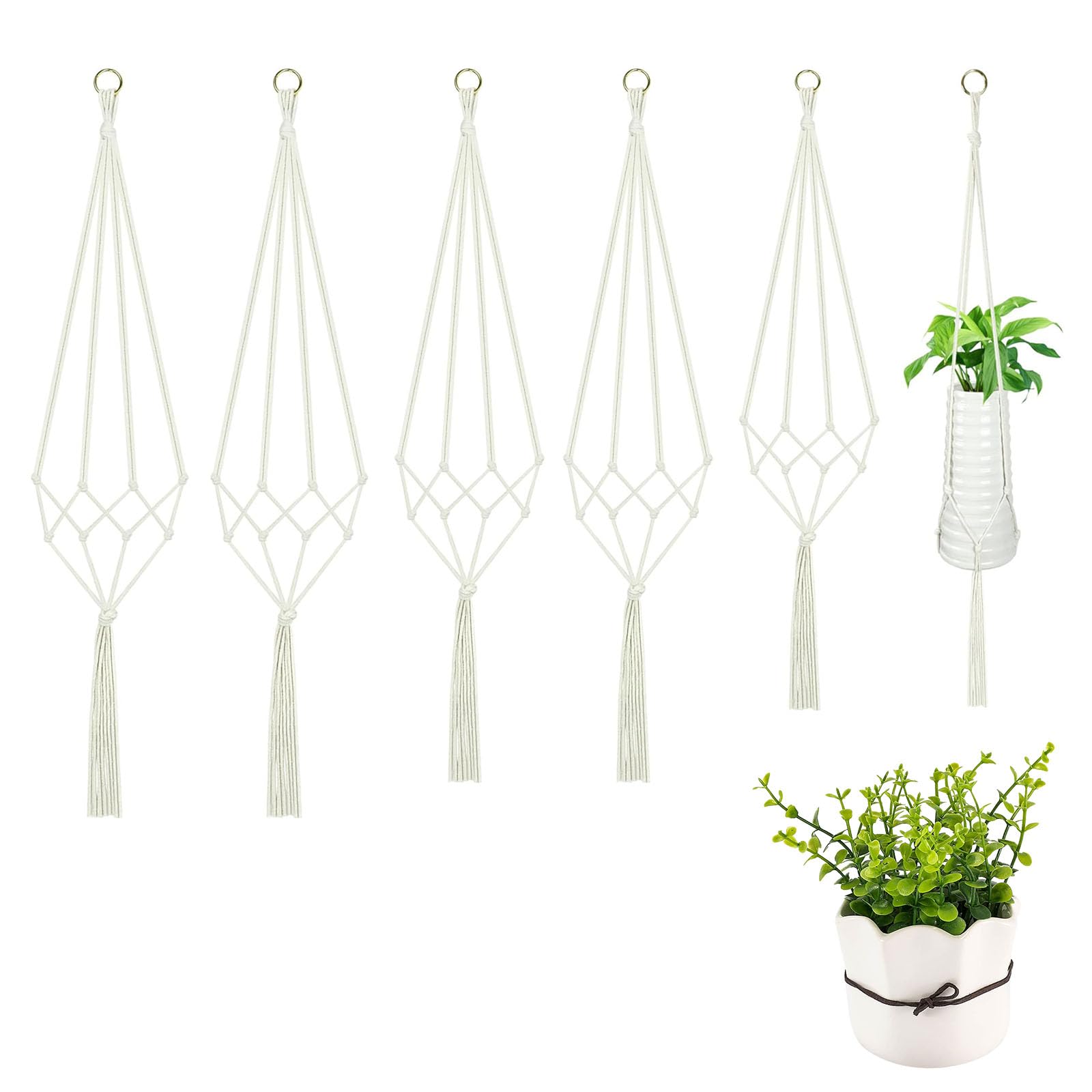 Yomiin 6er Set Makramee Blumenampeln – Hängekörbe Aus Baumwollseil, 90-122 Cm, Inkl. Aufhänger