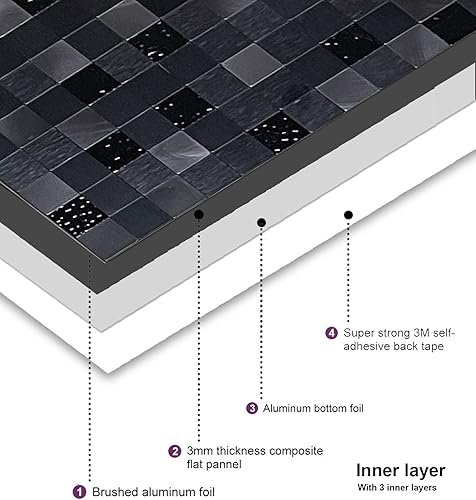 Miniatura 2 de YMMXGE Panel de 5 hojas autoadhesivas 3D para cocina, mosaico de aluminio metálico autoadhesivo para pared, 11.81 x 11.81 x 0.15 pulgadas, 4.8 pies