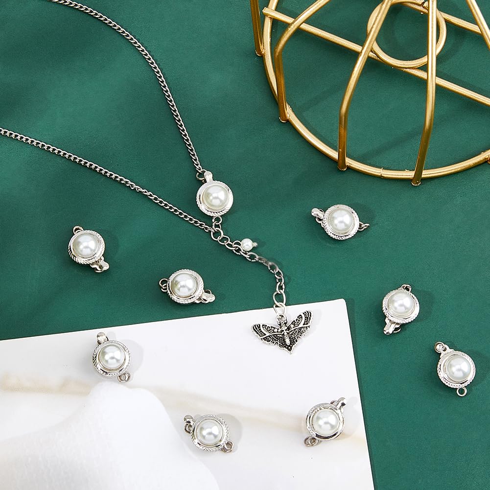 SUPERFINDINGS 10Pcs Pearl Box Clasp Round Alloy Box Clasps with Pearl Silver Pearl Box Clasp for Necklace Antique Synthetic Pearl Clasps for Earrings Jewelry Making - Image 4