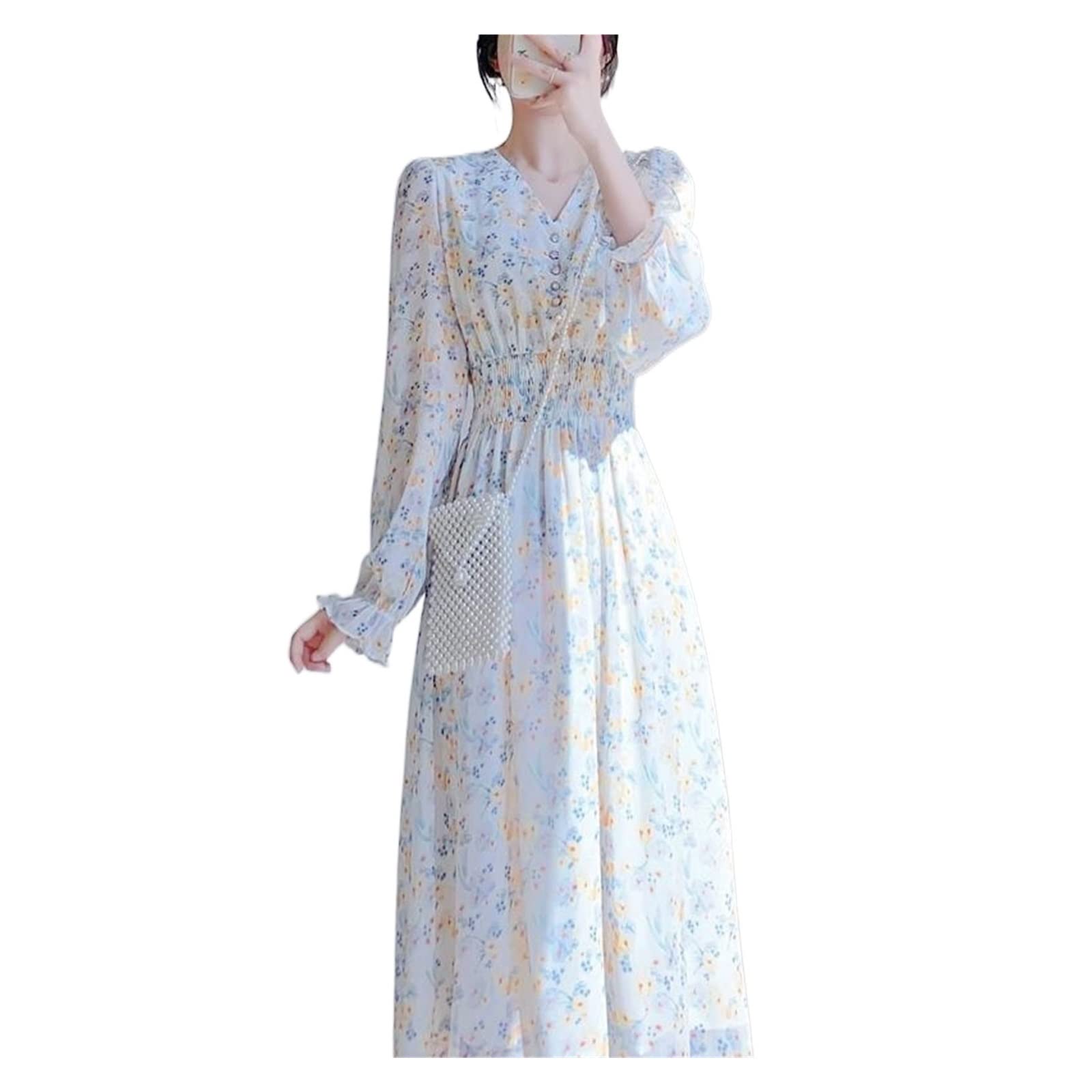 chiffon long dress korean 2019 japanese korean style waist cinching chiffon maxi dress
