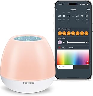 Baby Sound Machine，BGOVERSS White Noise Machine for Baby Sleeping with Night Light, Toddler Sleep Trainer with 24 Soothing Sounds, White Noise Soother with Timer, App Remote Control for Kids'Room Blue