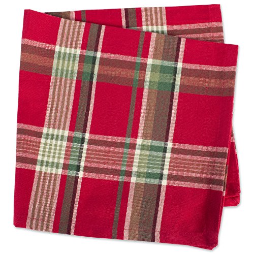 DII Weihnachtstuch-Servietten-Set für Küche und Tisch, quadratisch, Tango-Rot, kariert, 6 Stück – Ansicht 3