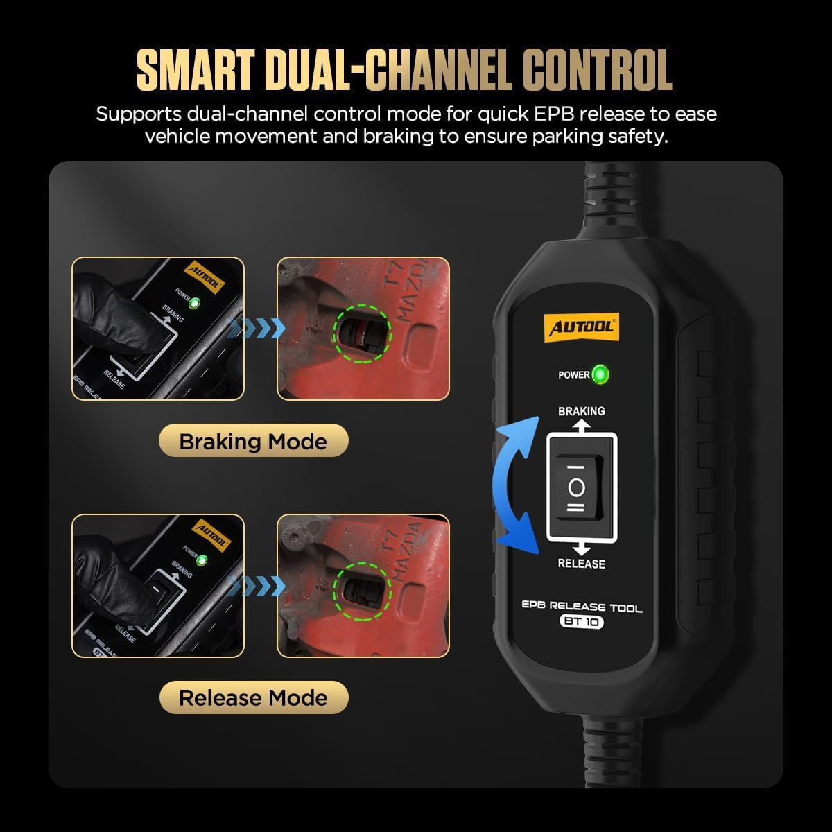 AUTOOL BT10 EPB - Strumento di sblocco di emergenza freno e retromarcia a due canali, per allentare e ripristinare il freno di stazionamento elettronico per auto