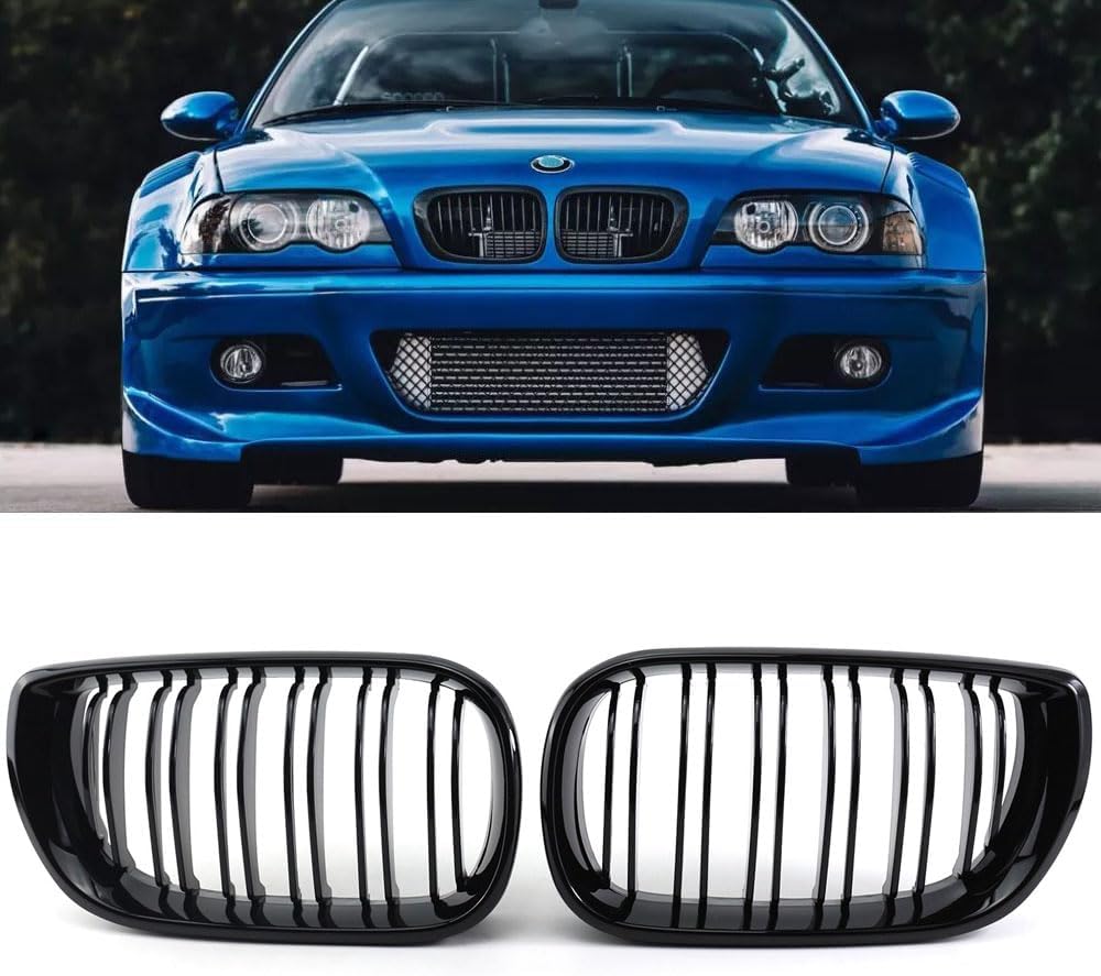Gloss Black Kidney Grille Set For BMW E46 Sedan/Touring (2002-2005 Facelift) – 2PCS