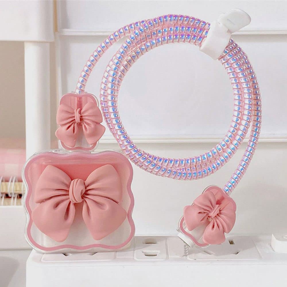 Andy's Orchids Cute Charging Cable Protector Case, Cute Bow Knot Charging Protector Cover Lovely Design for iPhone 18/20W