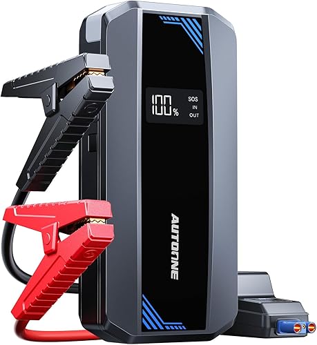 AUTOONE Arrancador de batería de 5800 A, batería portátil para todos los gasolineros de 10 L, caja de salto de 12 V con cable de arranque