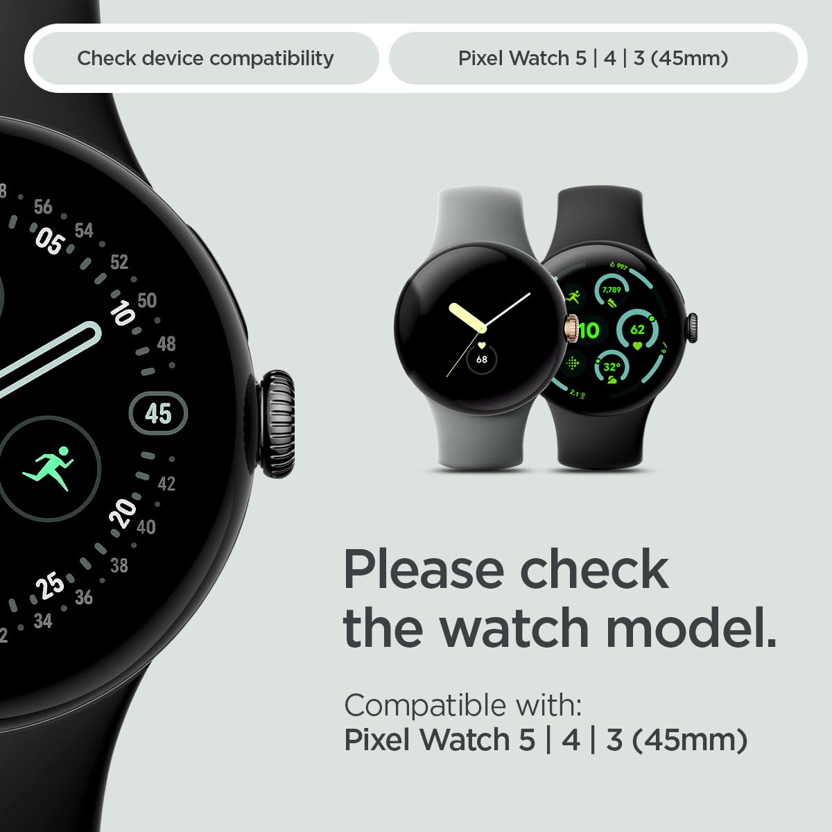 Spigen Wytrzymały pasek kompatybilny z Google Pixel Watch 3 45 mm (2024) - czarny matowy, Poliuretan termoplastyczny, poliwęglan, stal nierdzewna