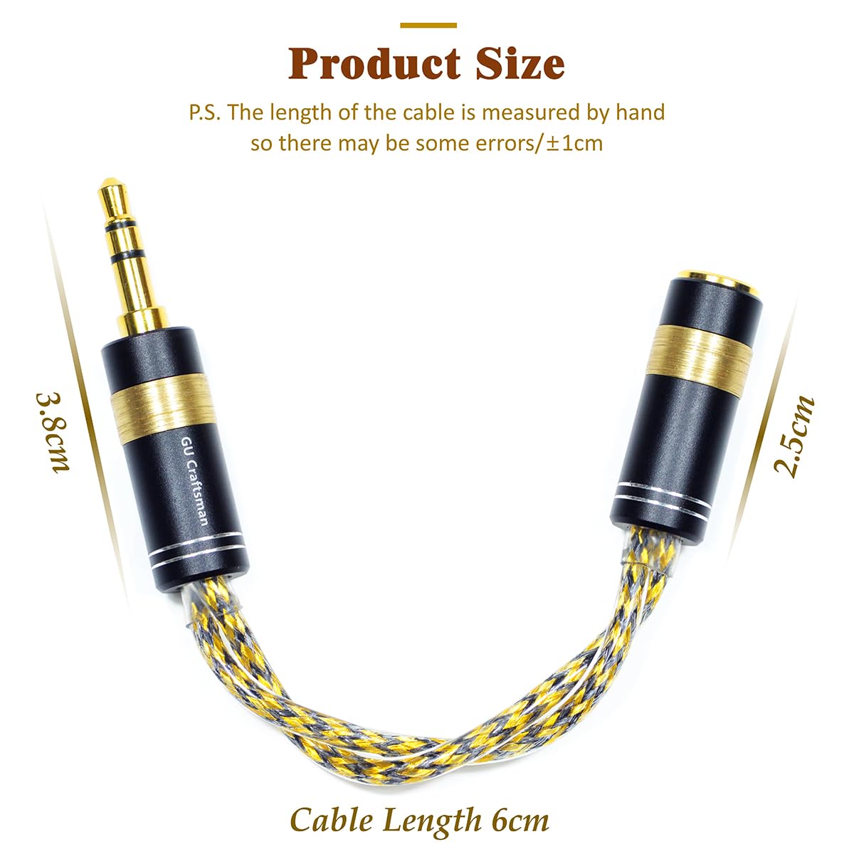 GUCraftsman Cavo adattatore per cuffie, da maschio 3,5 mm a femmina da 2,5 mm, in rame placcato argento 6N senza ossigeno con schermatura in metallo IEM cavo di conversione portatile