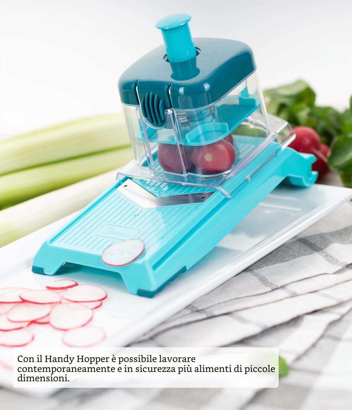 Genius Nicer Dicer Chef Professional Deluxe - Affettatrice manuale per verdure, 39 pezzi, con contenitore da 5,2 l e coperchio in vetro da 2,8 l