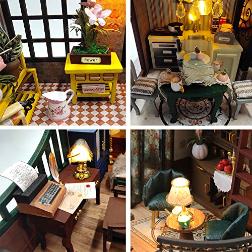 Sycw Diy Dollhouse Miniature Wooden Furniture Kit With Dust Cover And Music Box, Doll House Kit With Led Light, Mini Handmade Wooden Dollhouse Toys, Multicolored #TOP4