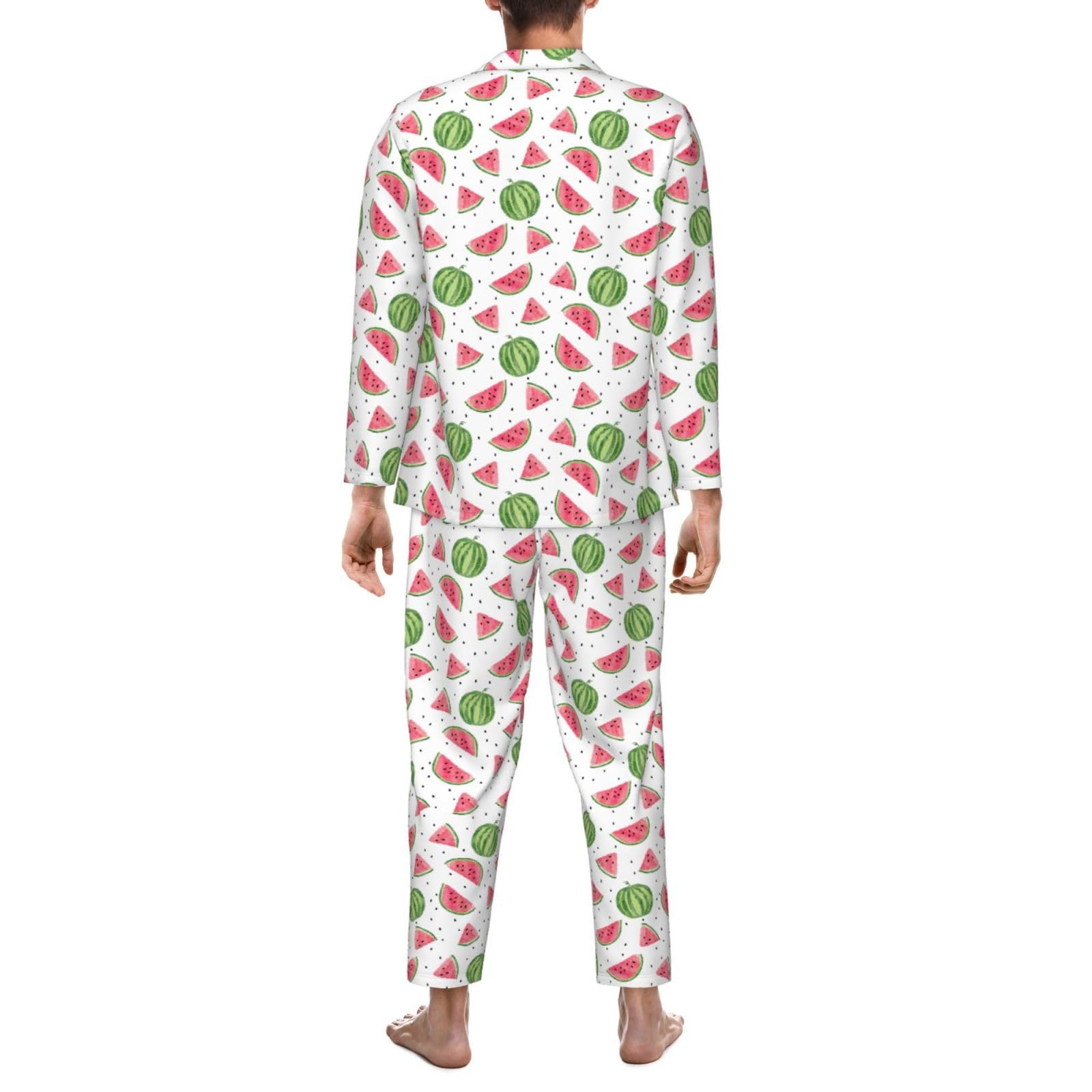 Anguria Frutta Fresca Stampa Uomo Manica Lunga Pigiama Set Pigiameria Due Pezzi Casa Viaggio Outfit Lounge Pantaloni