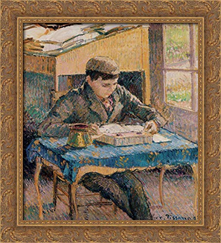 Portrait of Rodo Reading 20x22 Gold Ornate Wood Framed Canvas Art by Camille Pissarro