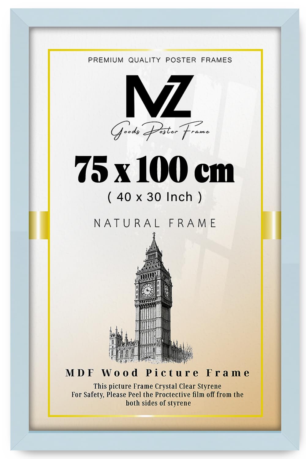 MZ GOODS | Rectangle (75 x 100 CM) Eton Wood Light Grey Frame – 40 x 30 Frame | Special Occasions 100 x 75 cm [ Light Grey ]