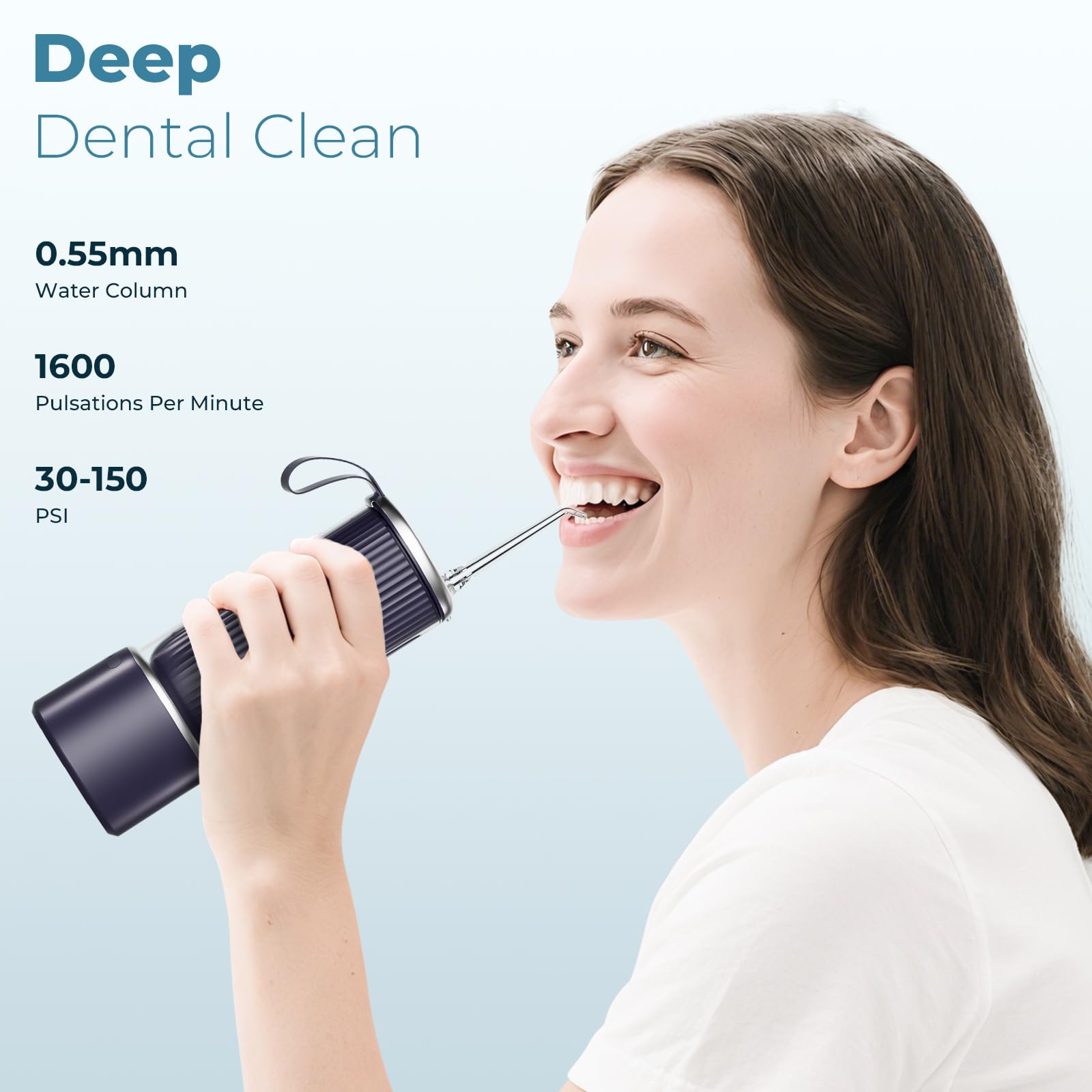 Irrigador dental de agua, irrigador bucal inalámbrico con 5 modos recargables, IPX7, impermeable, limpiador de hilo dental de viaje, limpieza profunda, púas de hilo dental