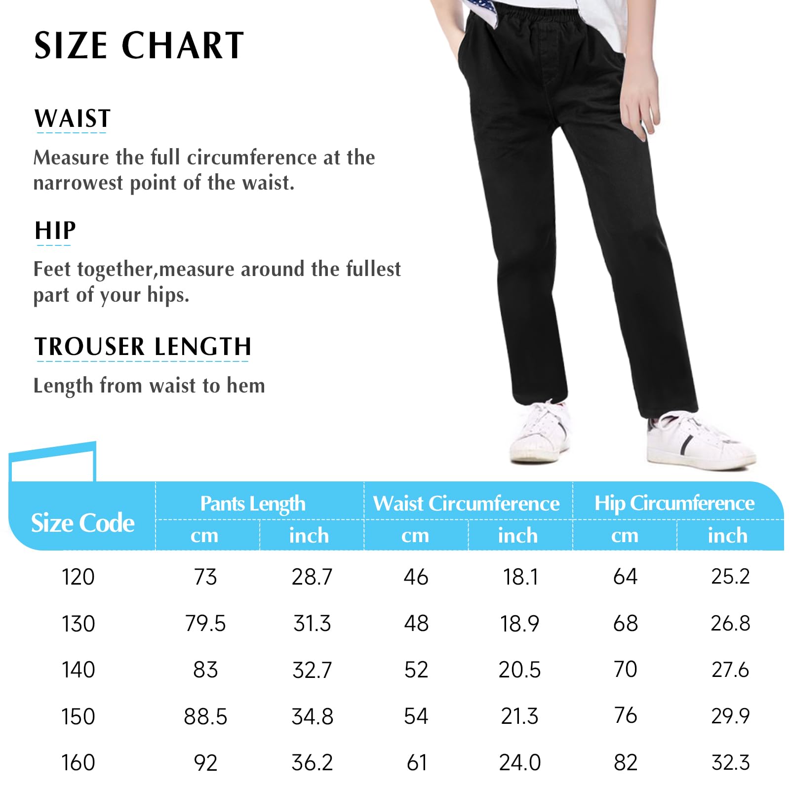 Pantalones Escolares, Pantalones Escolares Ajustados para niños, Cintura elástica, Dos Bolsillos Laterales, Negro, para Uso Diario Pantalone