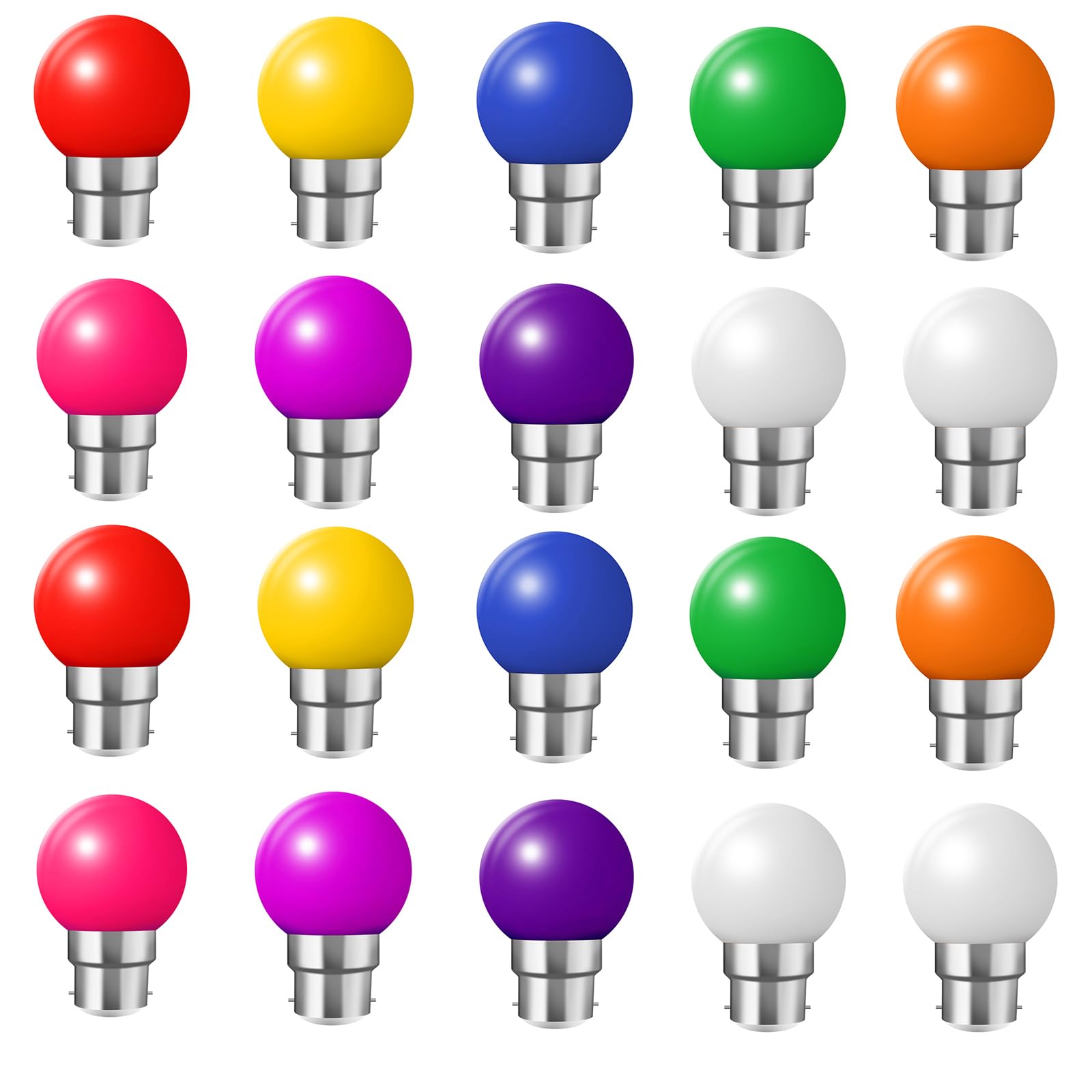 HUAMu 20 Pack B22 Bayonet Cap LED Coloured Light Bulbs, 2W G45 Mini Globe Golfball Bulbs, Mixed Colored for Outdoor Patio Garden Party Christmas