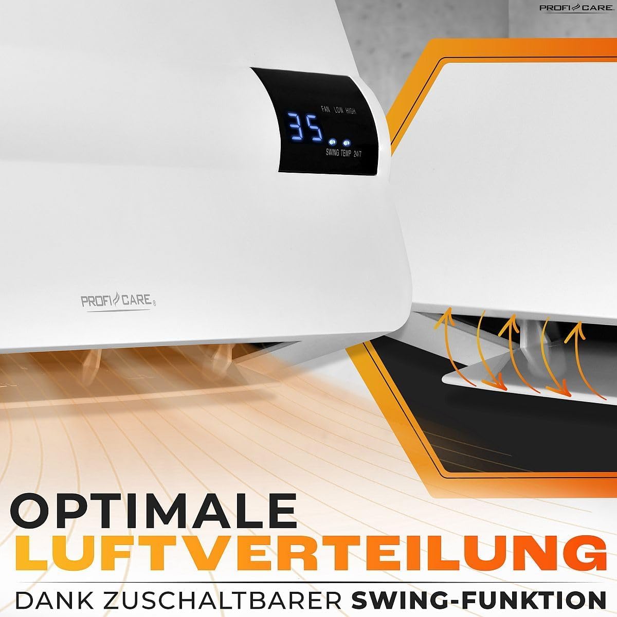 Close-up of ProfiCare PC-HL 3116 heater showing air distribution with swing function