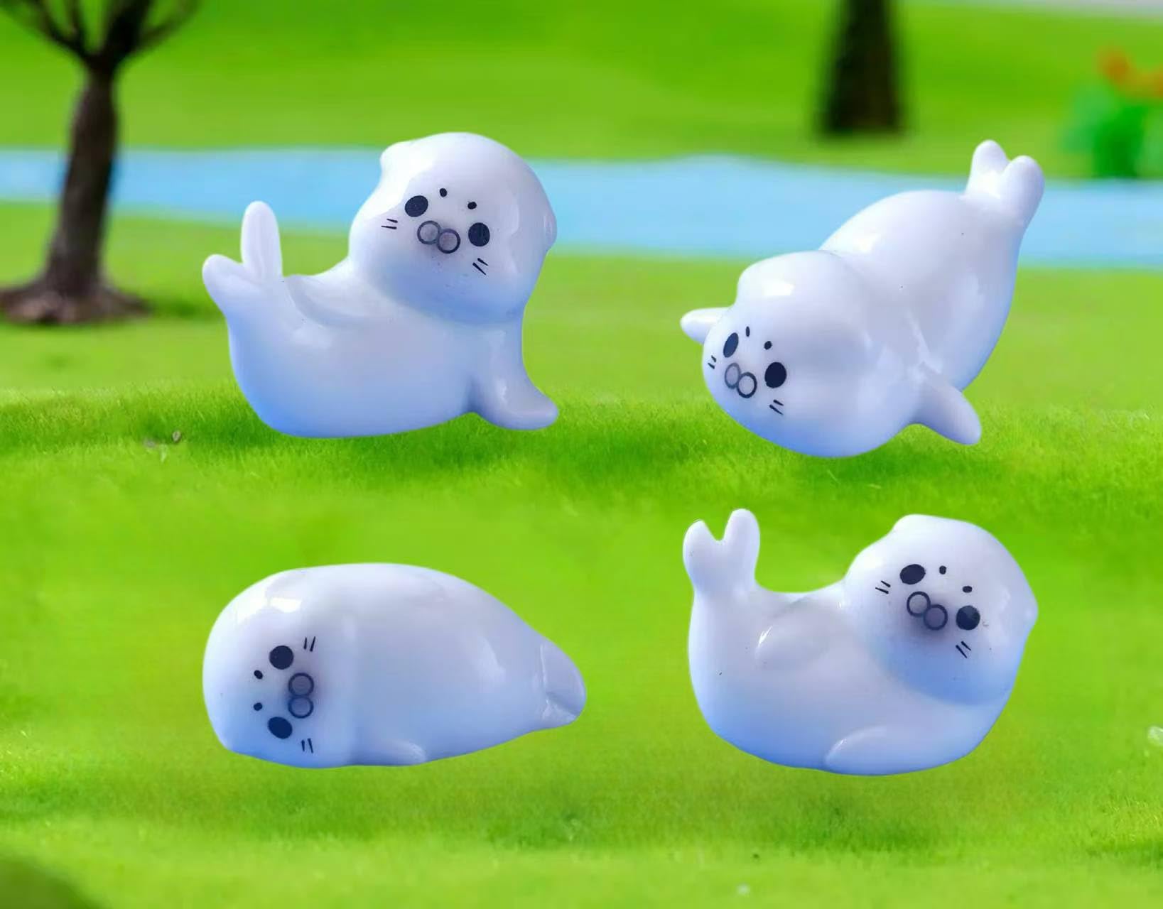 JAHAJA Resin Mini Sea Lion Figurines Set - 8pcs Sea Lion Statues for Home Decor, Desk, Indoor Plants, and Festive Displays, 4 Unique Poses