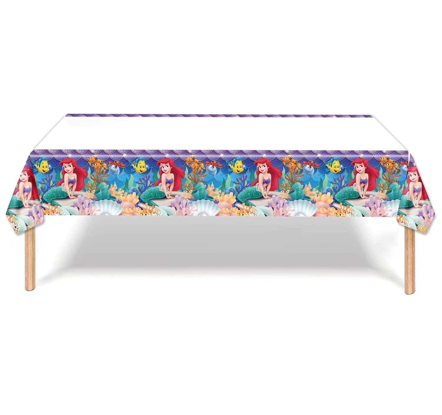 BATLAM 2 pcs Mermaid Birthday Party Tablecloth Table Cover,Little Mermaid Birthday Supplies Decorations for Girls (red)