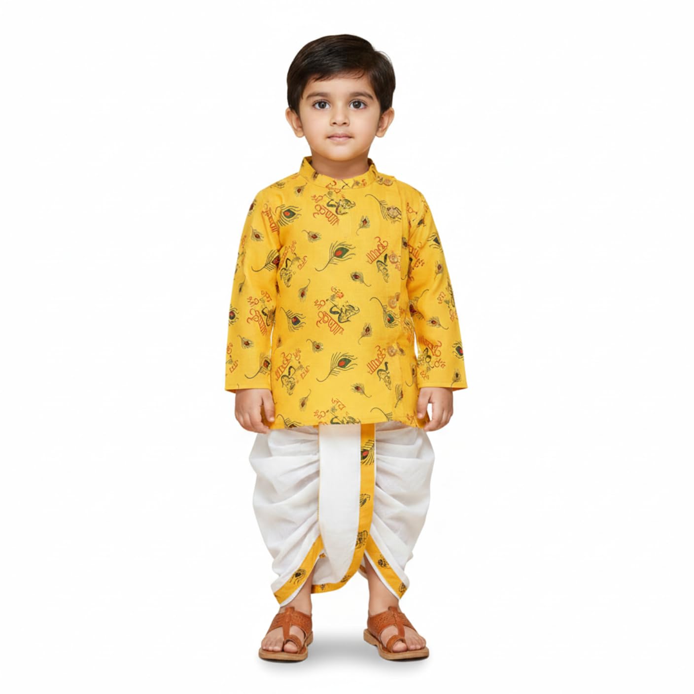 Baby Krishna Dress for Janmashtami Costume Kurta and Dhoti Set Yellow|Krishna Dress Little Baby For Kids Boys Girls Janmashtami|Kanha Costume Infant|Bal Gopal Outfit Boys