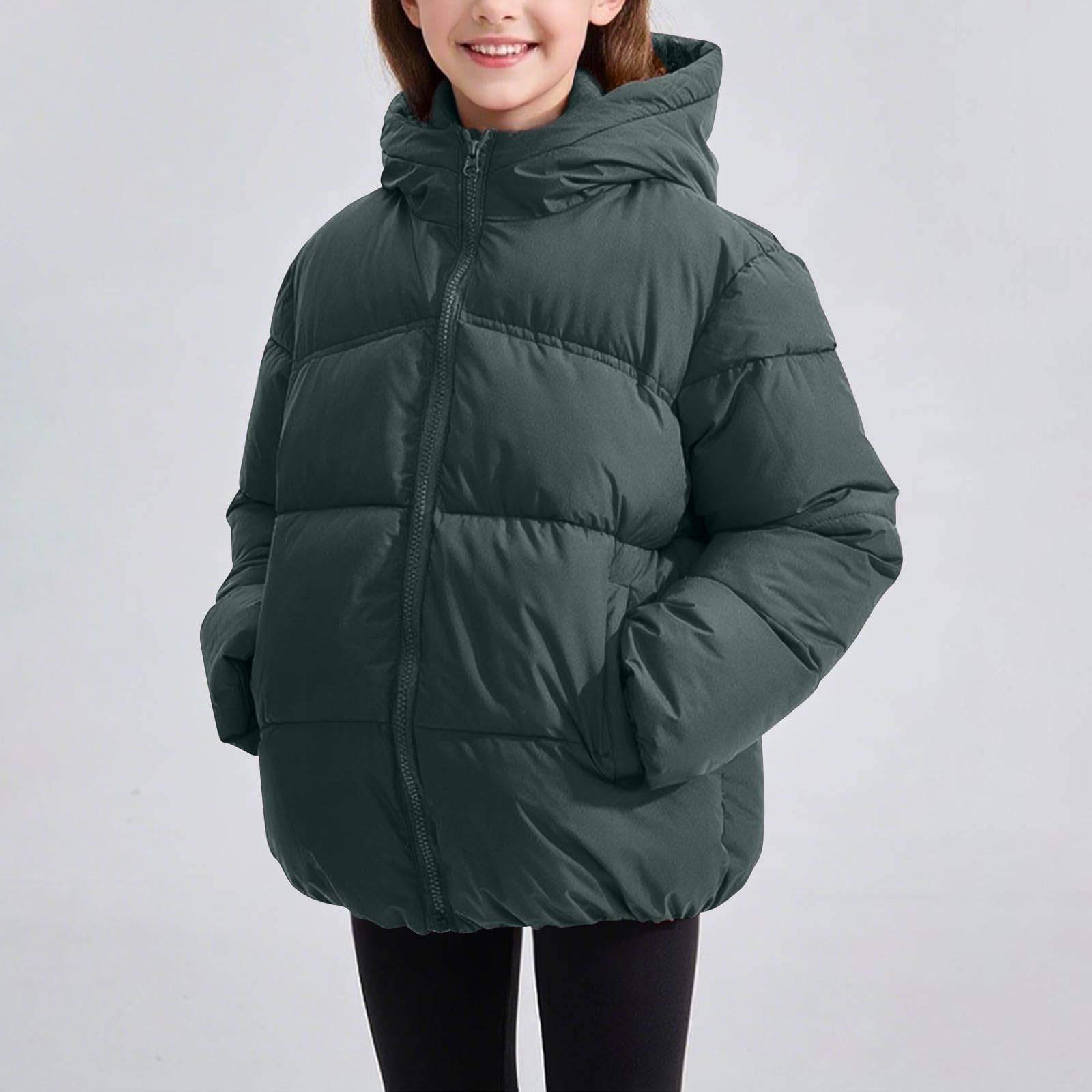 HAOLEI Chaqueta Acolchada de Invierno para Niñas y Niños,Abrigo Acolchado con Capucha para Niñas Abrigos Cálido Grueso Color Sólido Traje de Nieve Resistente Al Viento Ropa Exterior de 2 a 12 Años