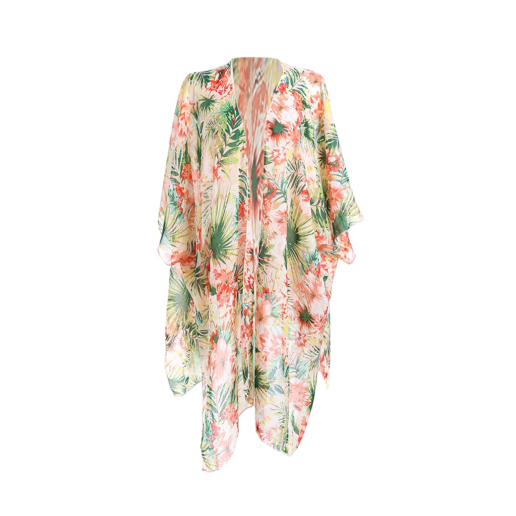 MERISHOPP Women Beach Cover Up Kimono Cardigan Swimsuit Floral Beach Blouse Khaki-picture-24