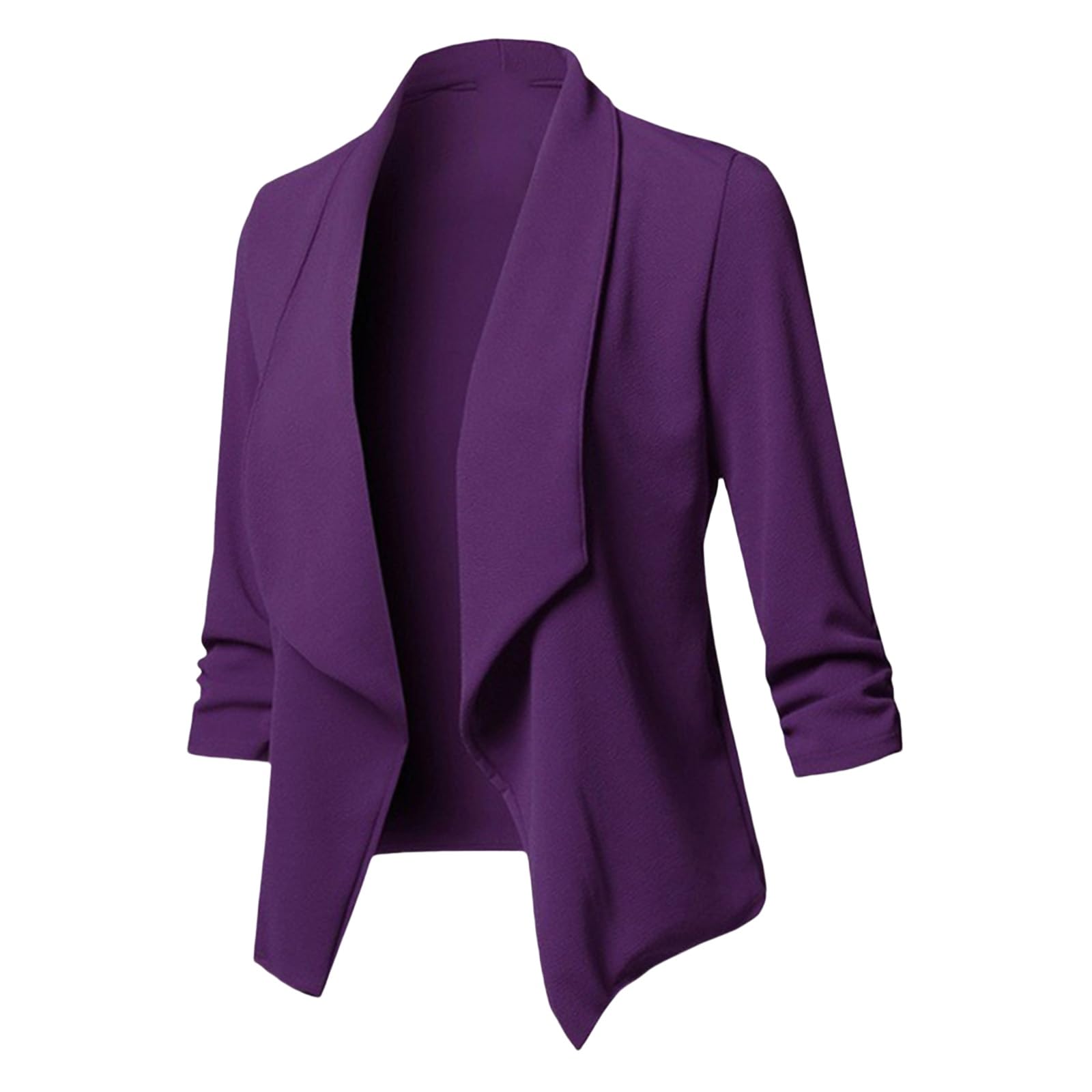 Blazers for Women Stretch 3 4 Gathered Sleeve Open Blazer Jacket Classic Draped Open Front Lightweight Blazer Tops