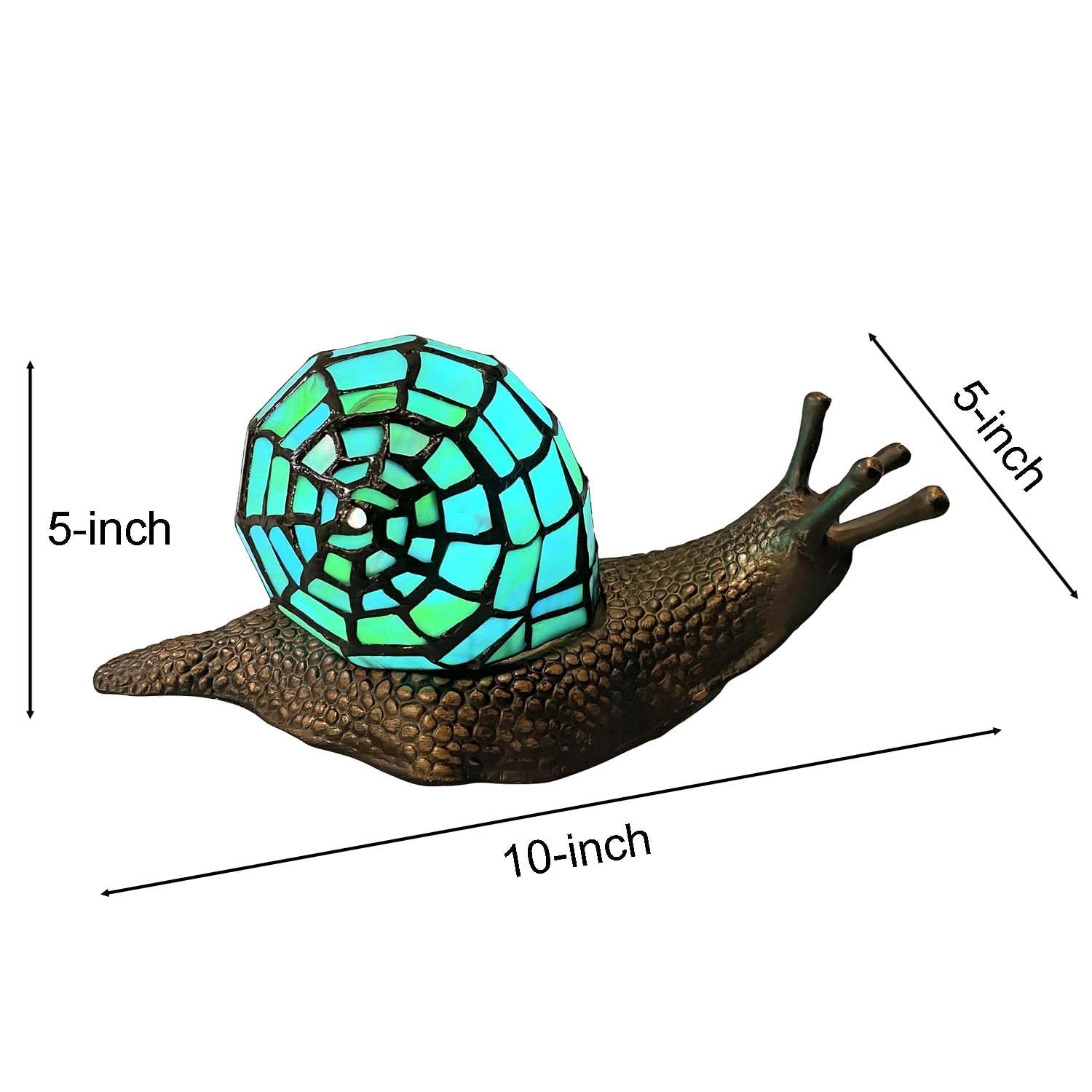 Bieye L50975 Land Snail Tiffany Style Stained Glass Accent Table Lamp for Home Decoration (Cyan, 10" D x 5" W x 5" H) - Image 3