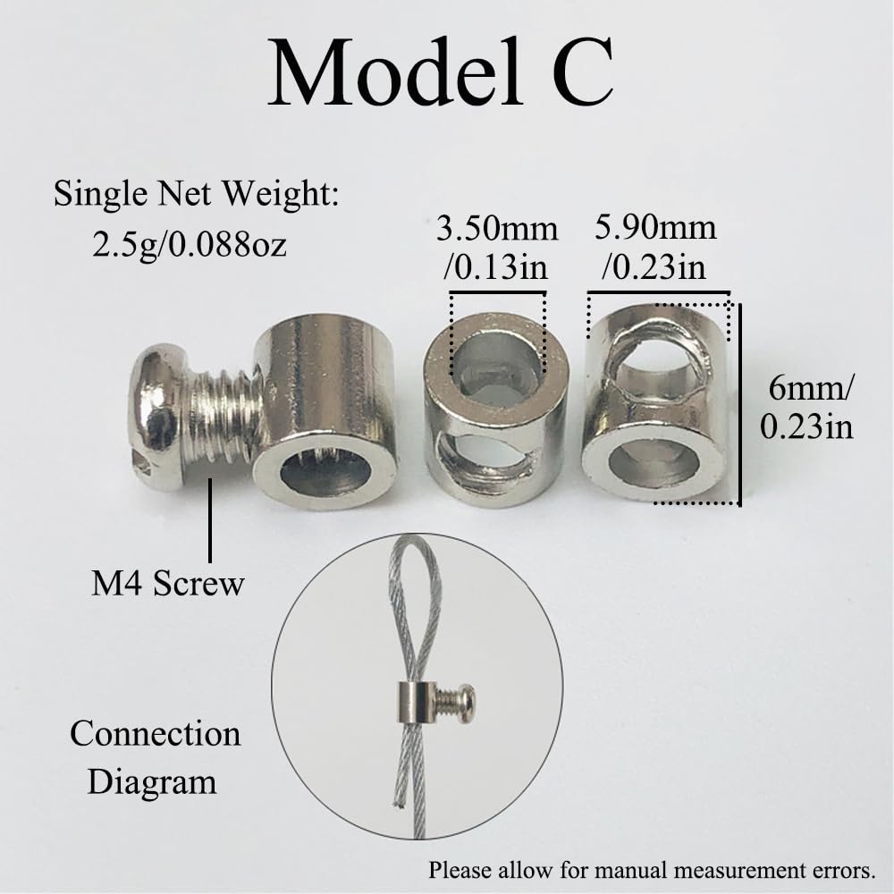 SEIWEI Steel Wire Rope Cable Clamp Wire Rope Cable Clamps Single/Hole Cable Clamps for Hanging Chandeliers, Billboards, Decoration(C, 20 PCS)