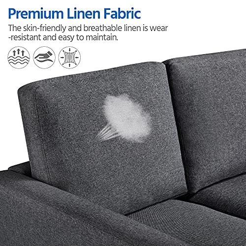 Yaheetech Sofa For Living Room 3-Seater Sofa Couch With Tufted Back Cushion, Linen Fabric Upholstered Couch 78.5’’ W Contemporary Mid-Century Sofa Gray #TOP6