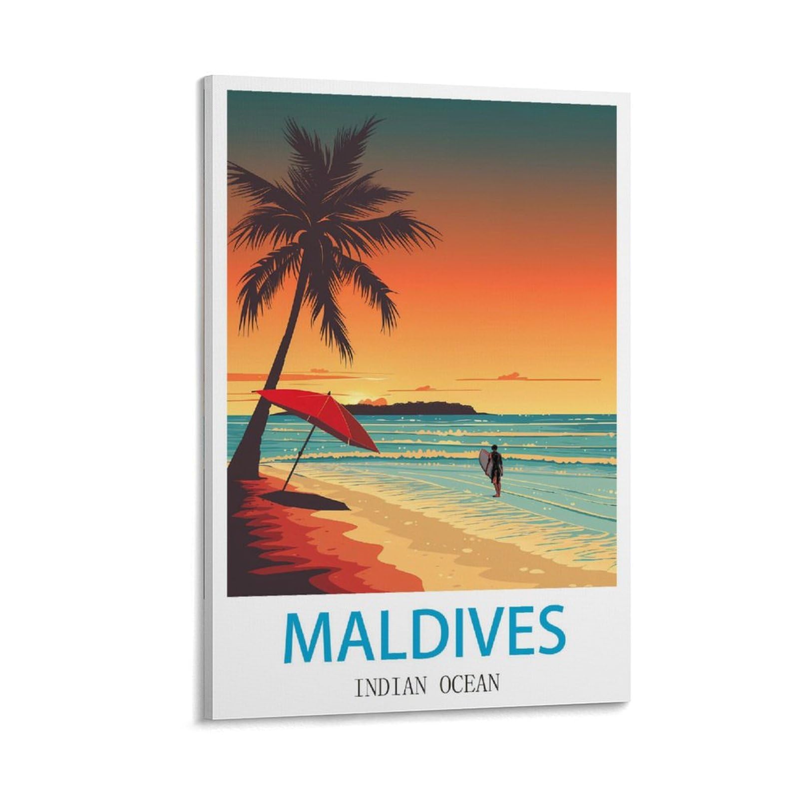 Xllyxygjq Frame-Style Maldives Indian Ocean Vintage Travel Poster 12X18inch(30X45cm) Canvas Wall Art Poster Print Artwork Painting Picture For Home Decoration Living Room Office Bedroom