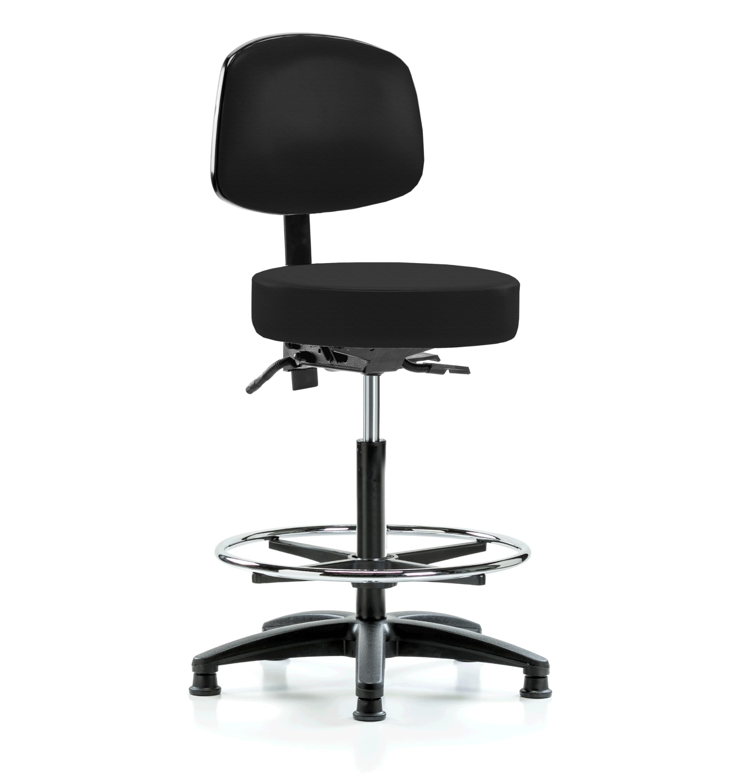 Perch Exam Stool with Foot Ring, Glides, 25-35", Black Fabric