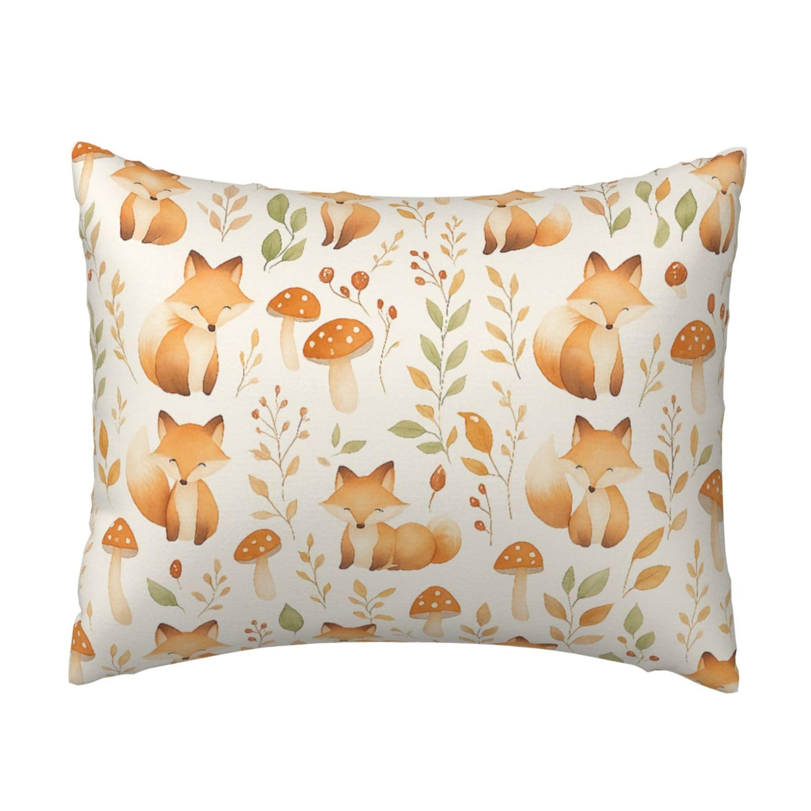 Cute Cartoon Fox and Mushroom Pillowcase Soft Plush with Zipper Decorative Pillowcovers 16x20 in