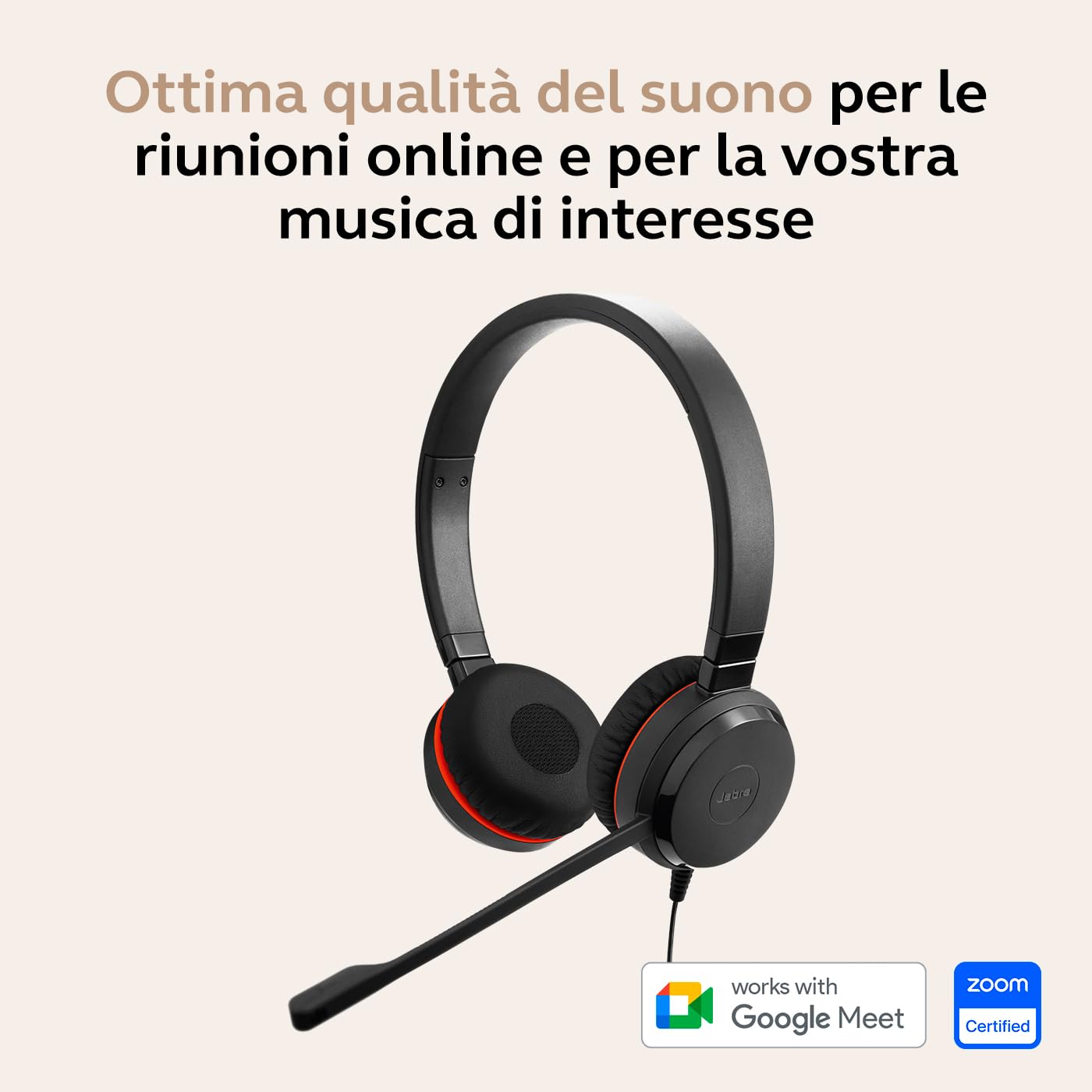Jabra Evolve 30 II, cuffie stereo con cavo certificate Unified Communications con unità di controllo chiamate, microfono a cancellazione del rumore, indicatori LED, eccellente qualità del suono -