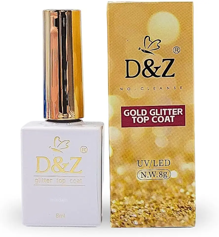 Top coat para unha em gel D&Z com glitter dourado gold 8g