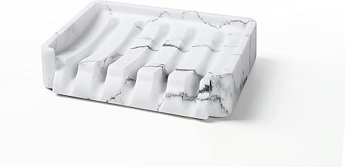 Miniatura 4 de SunnyPoint Cocina clásica, jabón de mármol sintético para baño, soporte para escurridor de platos de esponja (WHT, resina)