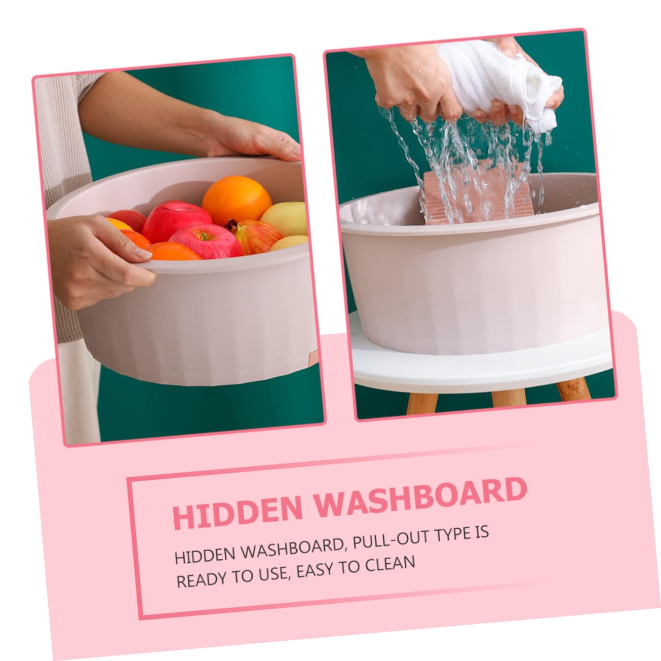 Ciieeo Bassine de Lavage Grosse Taille pour Bébé Rose, Bassin en Plastique Épais Planche pour Lavage des Mains, Nettoyage Linge, Usage Camping et Maison, Ensemble Polyvalent Pratique