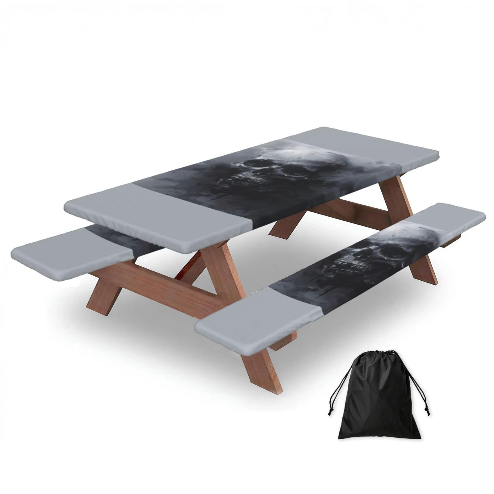 PPHGUT Horror Ghost Skull Print Picnic Table Bench Cover Set Outdoor Garden Bbq Protector For Family Camping