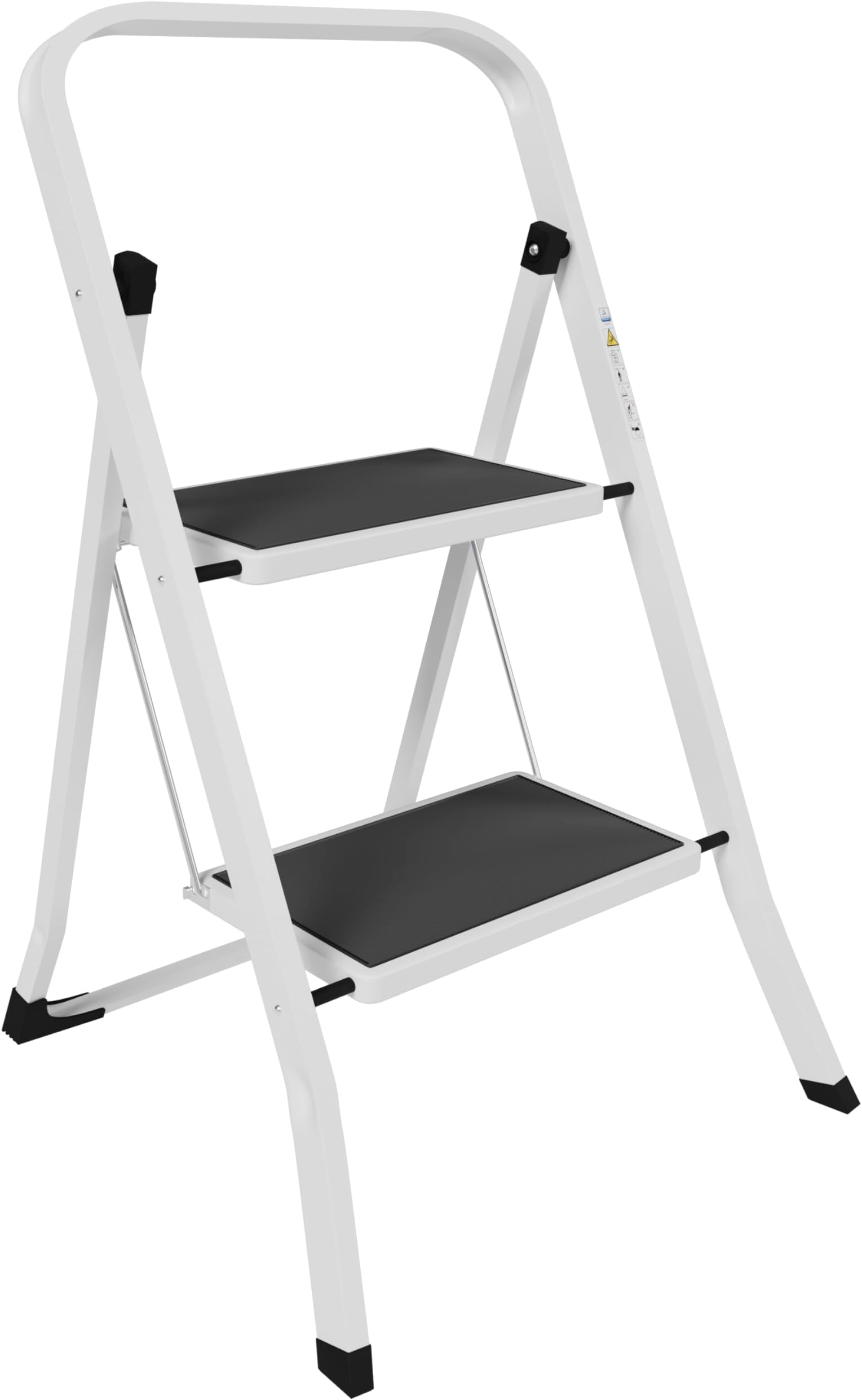Home Vida 2 Step Ladder - Heavy Duty Steel Folding Ladder with Slip-Resistant and Wide Steps, Folding Mechanism, 150kg Max Load, Home/Kitchen/DIY/Garden Use, White