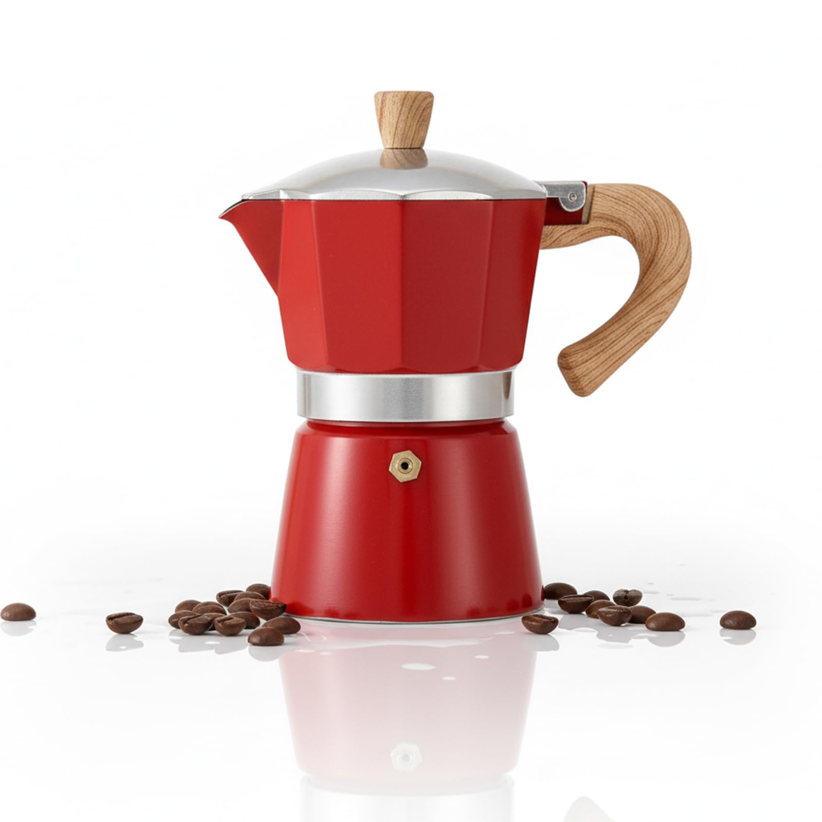 Italian Coffee Maker, Aluminium Moka Coffee Maker 300 ml, Express Coffee Maker for the Preparation of Italian Expresso I Suitable for Ceramic Plate Electric Gas Plate (Red)