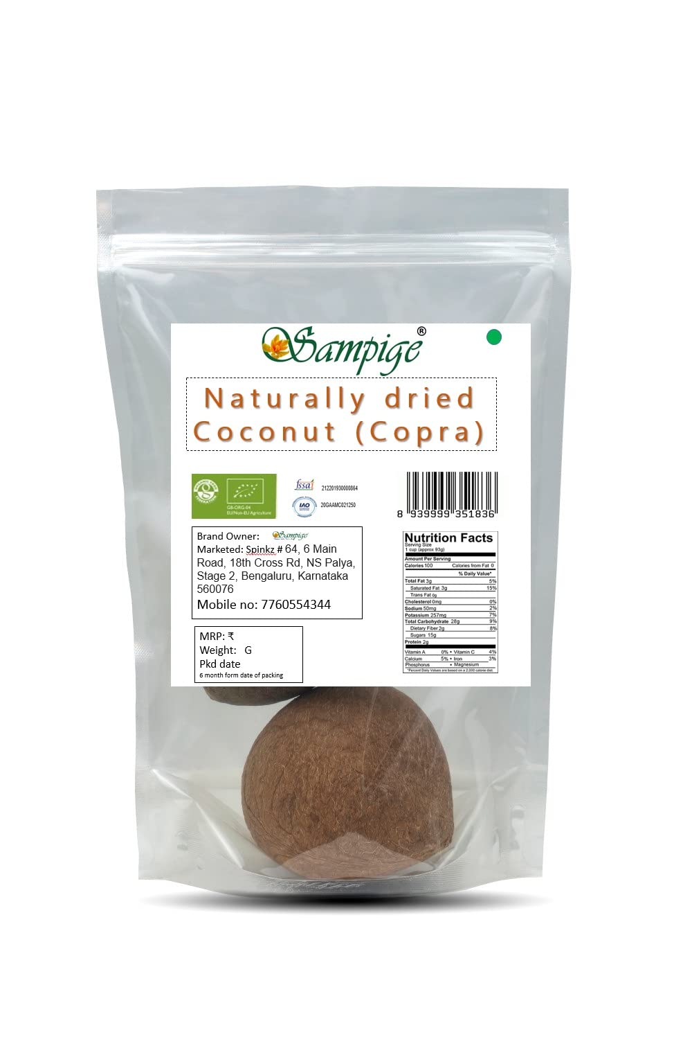Sampige Natural Dry CoconutTreasure for Health and FlavorCopraSukha