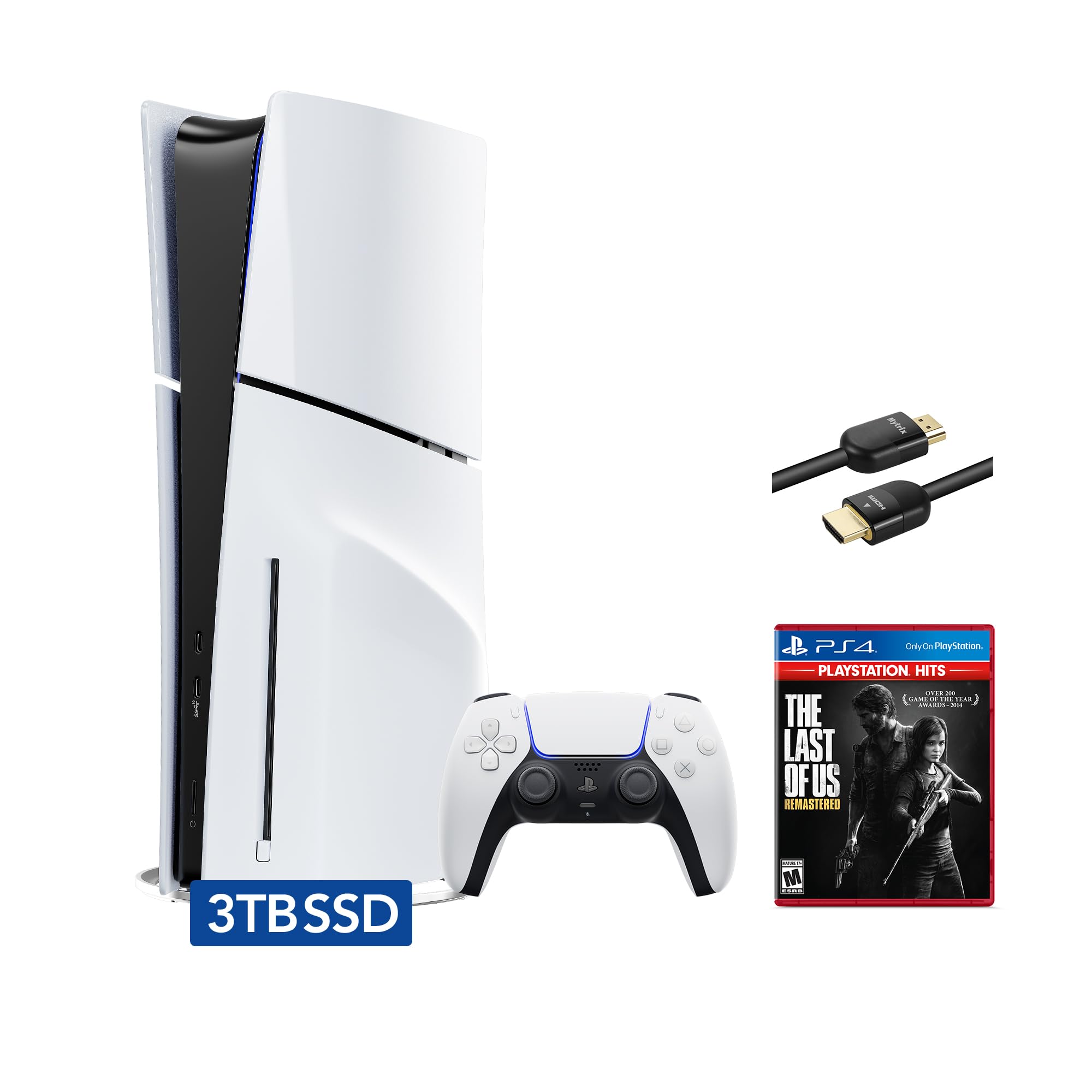 PlayStation 5 Slim Disc 3TB SSD Edition Bundle with The Last of Us Remastered and Mytrix 8K HDMI2.1 Cable - PS5, White [video game] [video game] [video game]