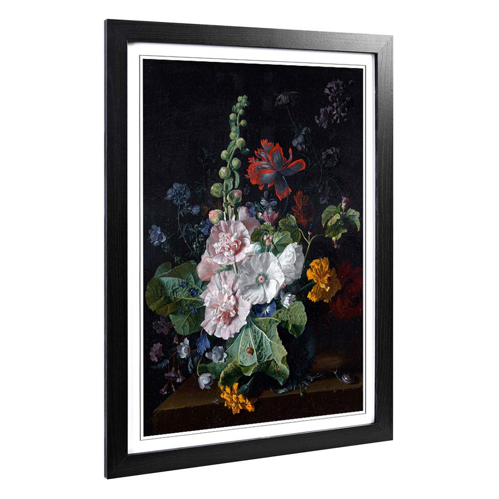 Big Box Art Framed Print of Willem Van Aelst Still Life Flowers 4 Design | Wall Art Picture | Home Decor for Kitchen, Living Room, Bedroom, Hallway, Black, A2 / 24.5x18 Inch / 62x45cm