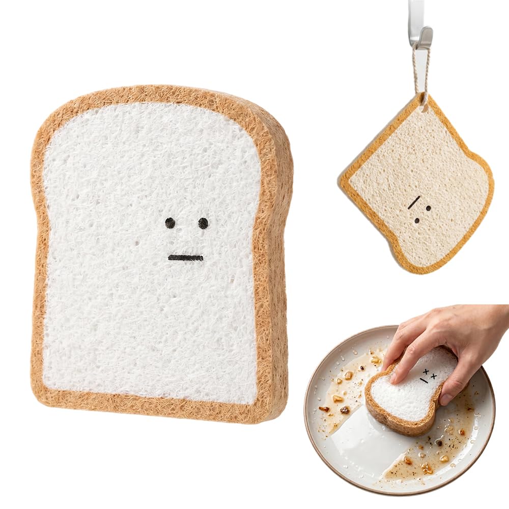 Bread Sponges, Toast Shaped Compostable Kitchen Scrubber Pads, Non-Scratch Dish Sponge Set (4Pcs) (4pcs-Big Eyes)