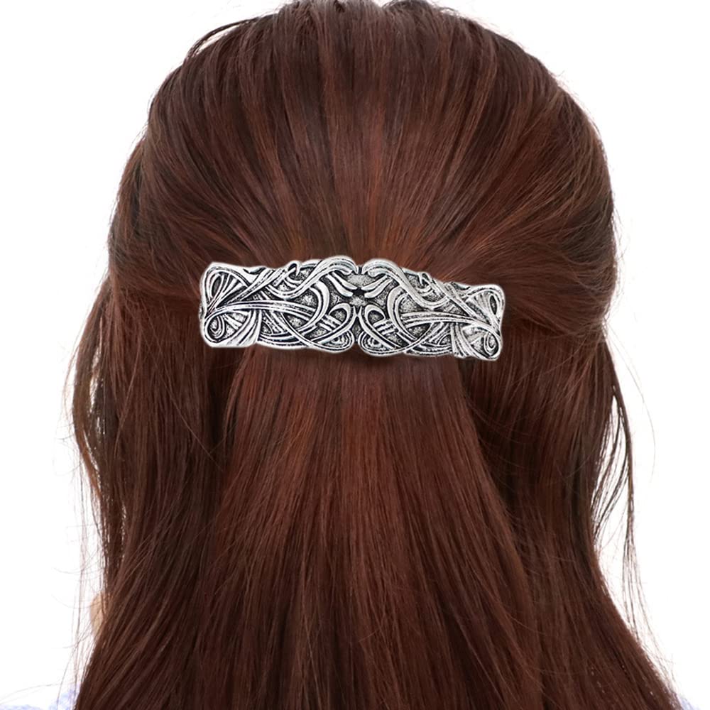 JKJF 2 Pcs Celtic Knot Barrette Vintage Hair Barrettes Metal French Hair Clips Engraved Headwear for Women Girls - Gold Silver Style 1: Vintage Knot #1