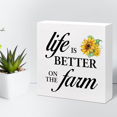 Miniatura 5 de z-crange Life is Better on the Farm - Letrero de madera de girasol para escritorio, decoración de escritorio rústica inspiradora de madera,