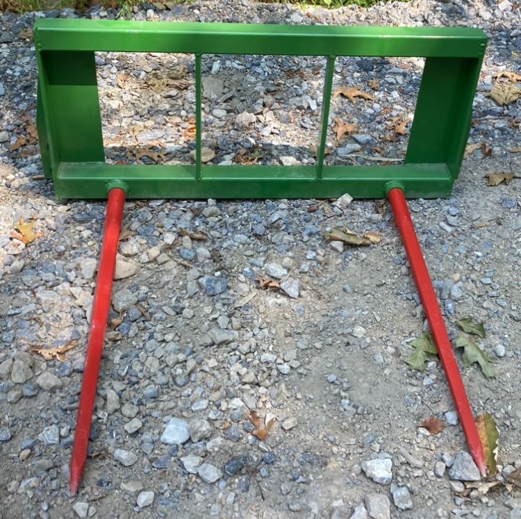 Kivel Heavy Duty USA Made Dual Prong Hay Bale Spear for Jhn Deere Tractors, Jhn Deere Hook and Pin Style Mount-39" Spears -Material Handling Attachment
